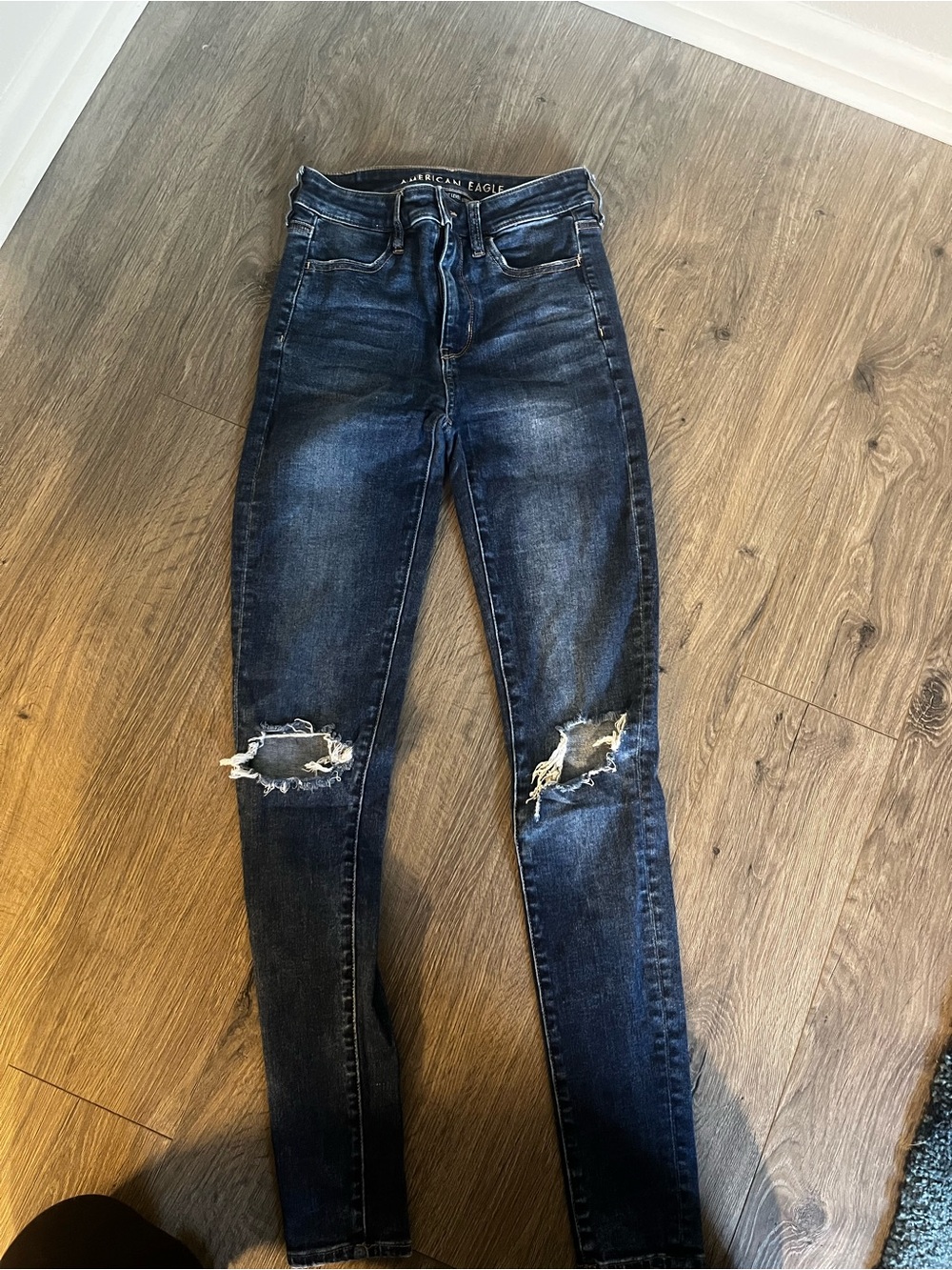 American Eagle Outfitters Dark Blue Ripped High-Rise Skinny Jeans